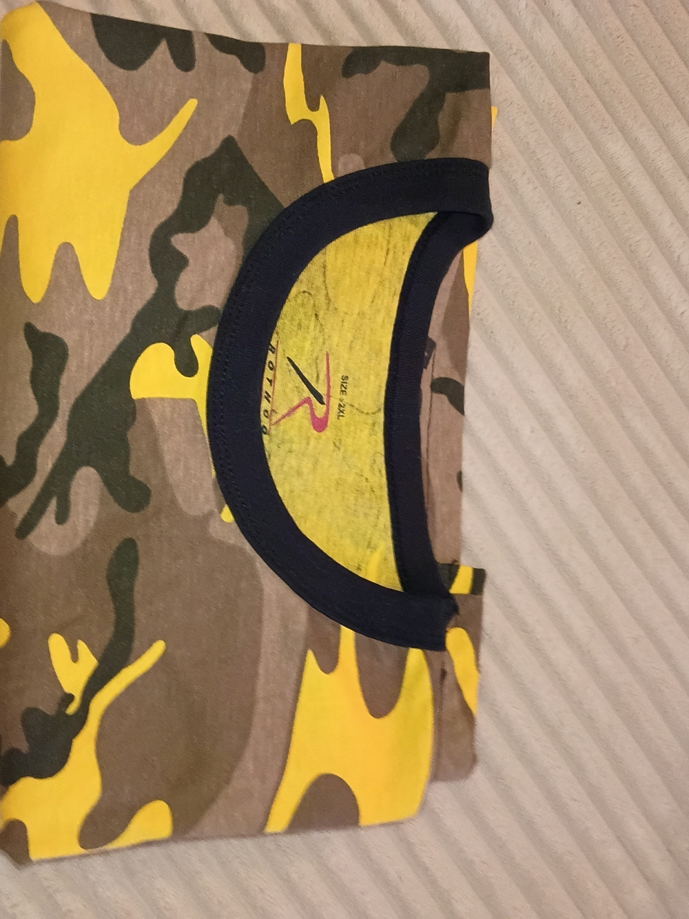 Yellow & Green Camo Tee with Navy Trim